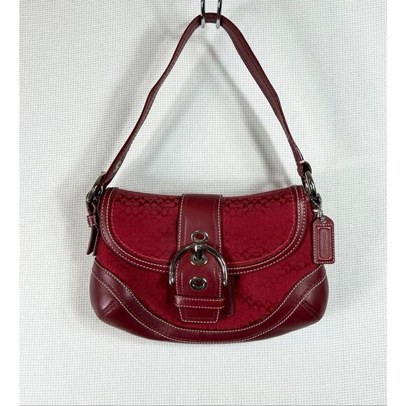 Coach F10925 Red Signature Soho Buckle Shoulder Bag Leather Trim Vintage Y2K EUC - Picture 1 of 10